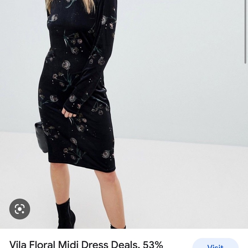 Vila Velvet Floral Midi Dress size S
